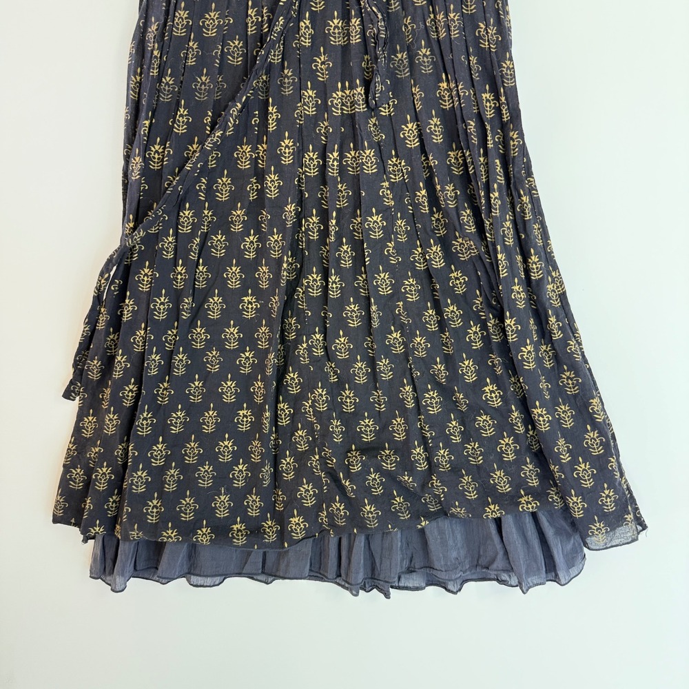 CP Shades Julia Dress Womens Small Navy Blue Gold Silk Cotton Block Print Midi - Picture 6 of 15